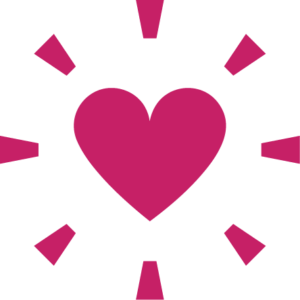 icon representing in-kind donations, consisting of a pink heart with trapezoids radiating from it.