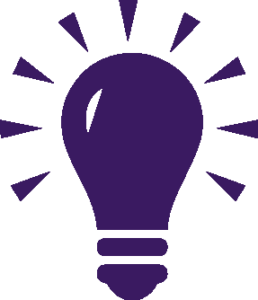 an icon of a purple lightbulb with rays of light emanating from it.