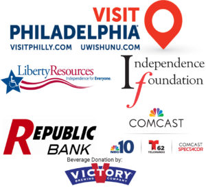 Logo Block of Sponsors, Reads: Visit Philly, Liberty REources, Independence Foundation, REpublic Bank, Comcast, Beverage Donation by Victory Brewing Company
