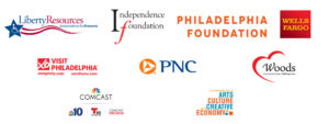 Sponsorship Logo Block Reads: Comcast, Liberty resources, The Philadelphia foundation, PNC bank and Visit Philadelphia, Woods Services, Wells Fargo