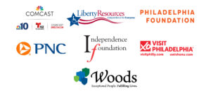 Sponsorship Logo Block Reads: Comcast, Liberty resources, The Philadelphia foundation, PNC bank and Visit Philadelphia, Woods Services