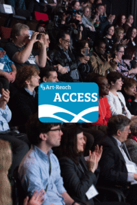 Blue & White ACCESS card with audience clapping in background
